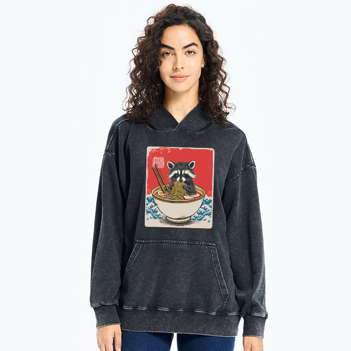 Ramen Lover Raccoon  Washed Hoodie