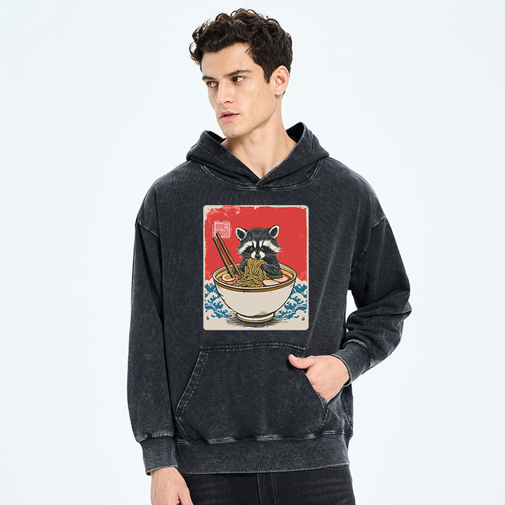 Ramen Lover Raccoon  Washed Hoodie
