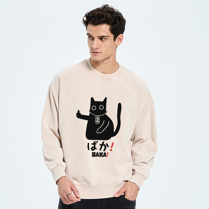 Japanese Baka Cat Washed Sweatshirt