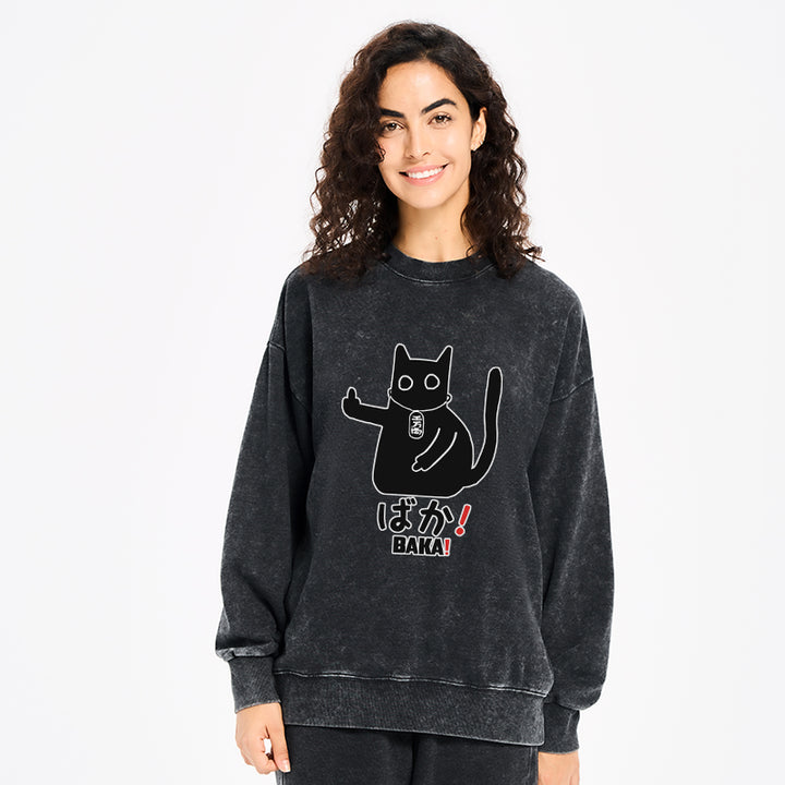 Japanese Baka Cat Washed Sweatshirt