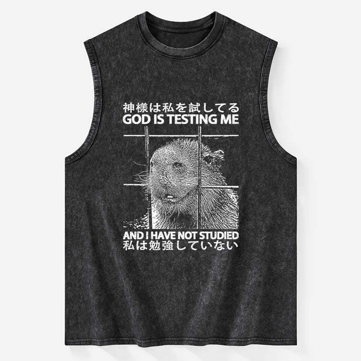 God Is Testing Me Washed Tank