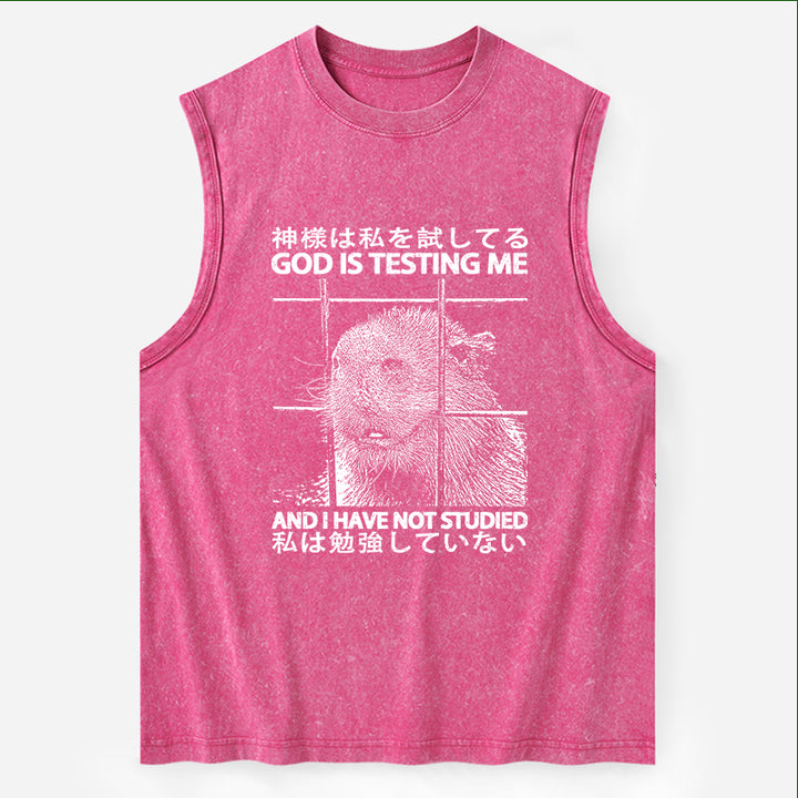 God Is Testing Me Washed Tank