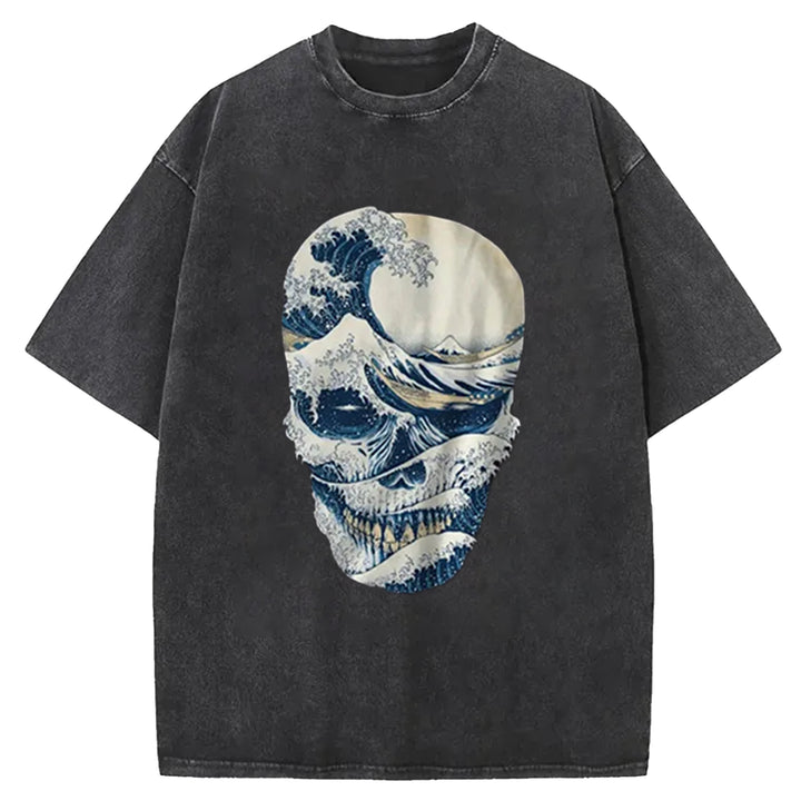 The Great Wave Skull Washed Crew Neck T-Shirt
