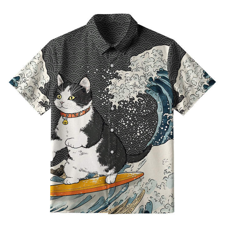 Surfing Cat Button-up Shirt