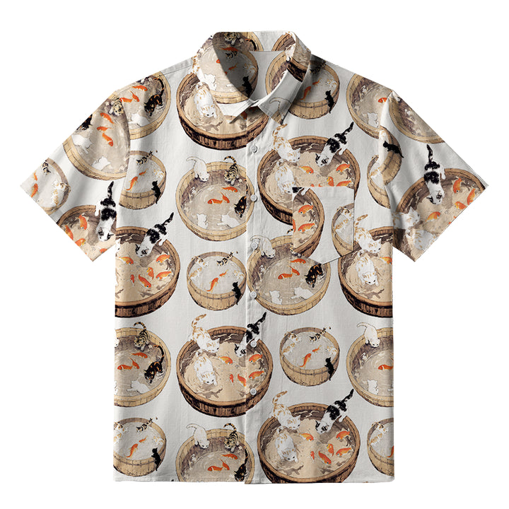 Cat Teasing Fish Button-up Shirt