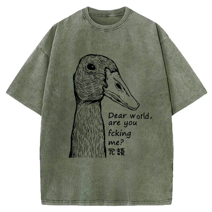 Dear World Are You Fcking Me Washed Crew Neck T-Shirt