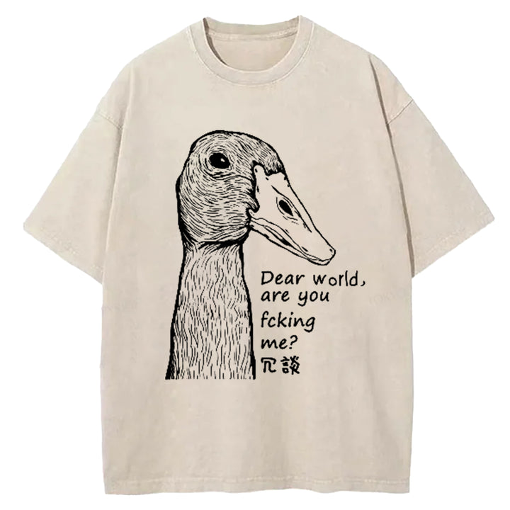 Dear World Are You Fcking Me Washed Crew Neck T-Shirt