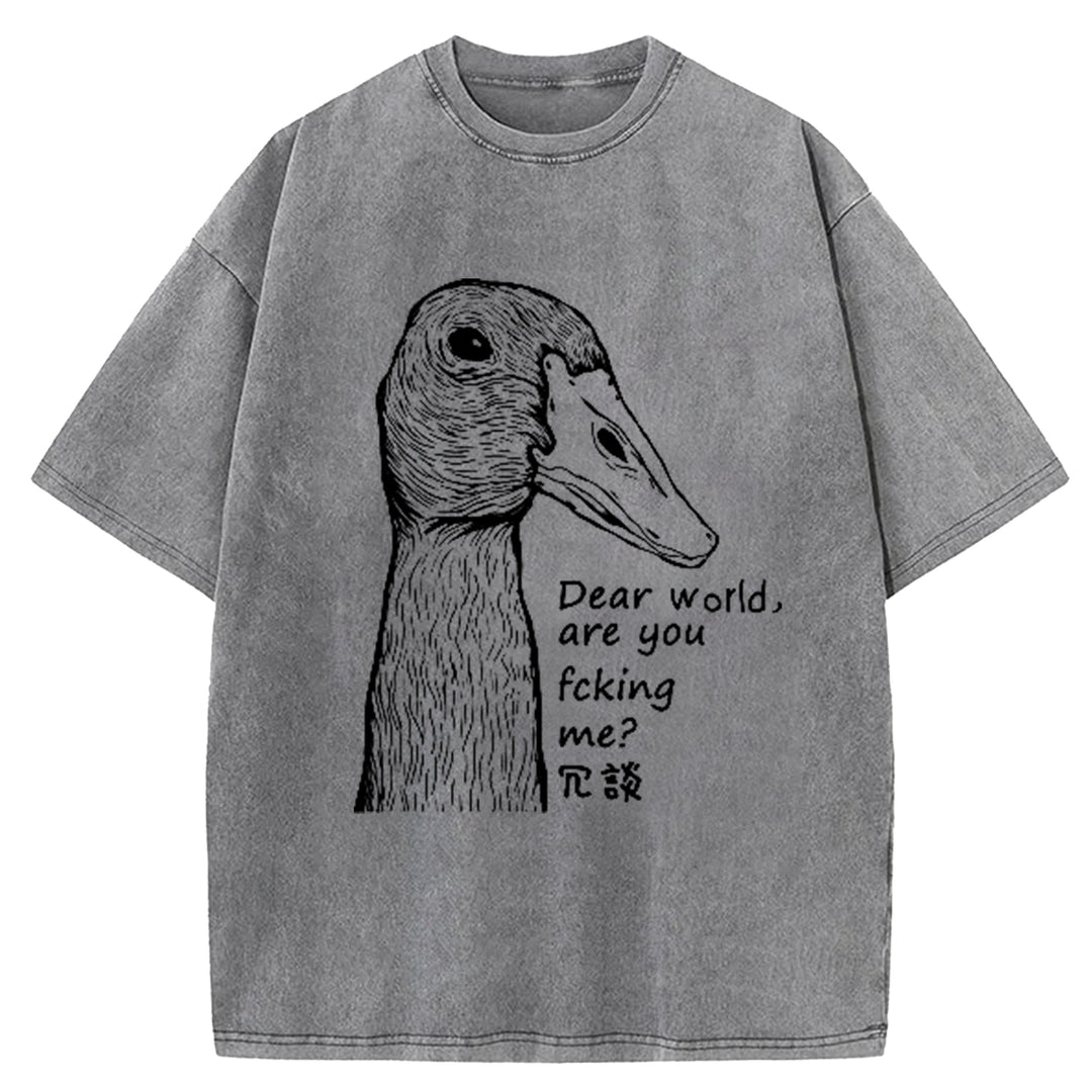 Dear World Are You Fcking Me Washed Crew Neck T-Shirt