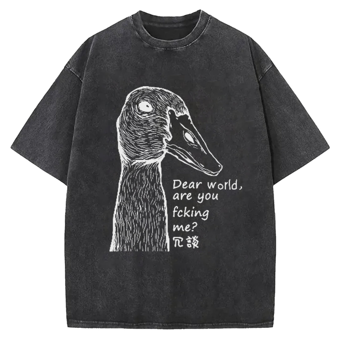 Dear World Are You Fcking Me Washed Crew Neck T-Shirt