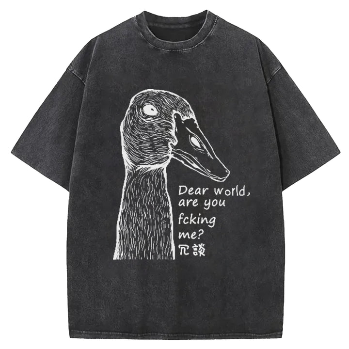 Dear World Are You Fcking Me Washed Crew Neck T-Shirt