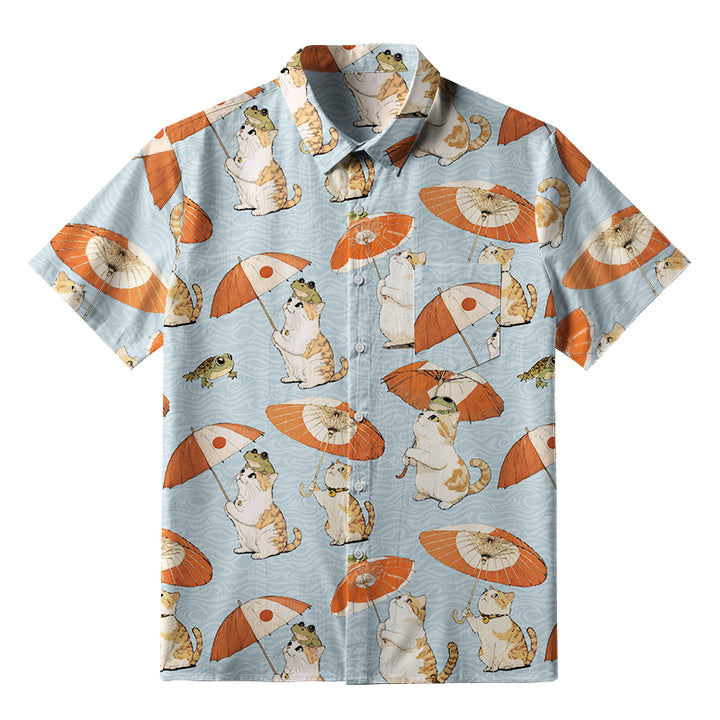 Cat Holding An Umbrella Button-up Shirt