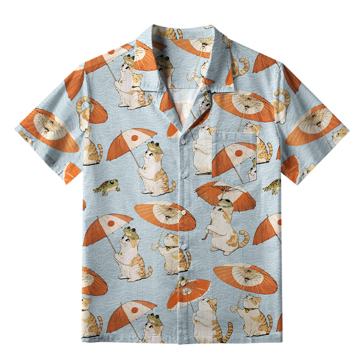 Cat Holding An Umbrella Aloha Hawaiian Shirt