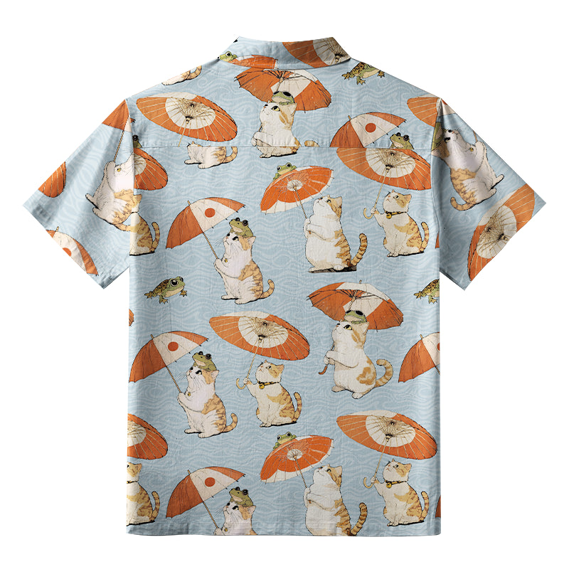 Cat Holding An Umbrella Aloha Hawaiian Shirt