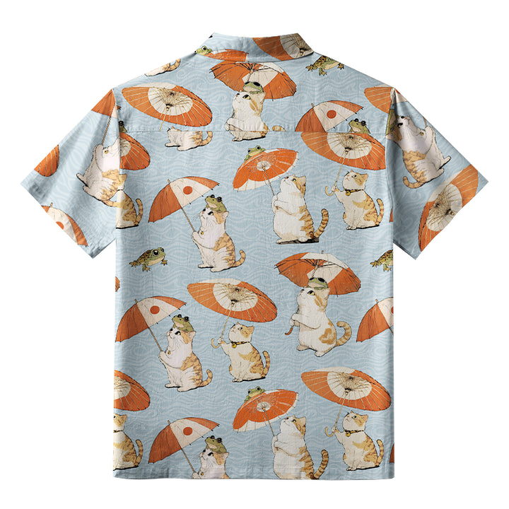 Cat Holding An Umbrella Aloha Hawaiian Shirt