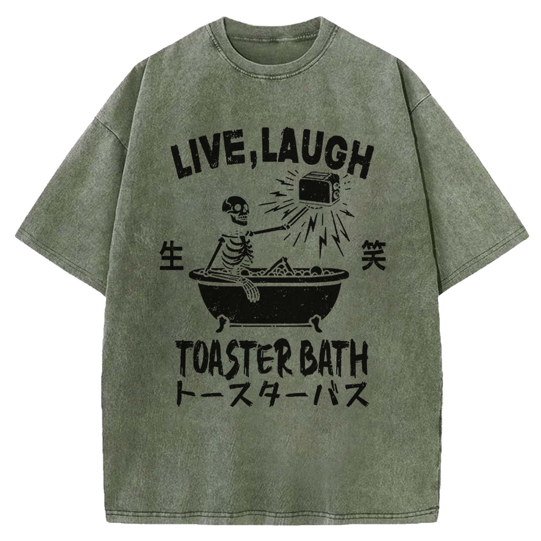 LIVE LAUGH TOASTER BATH Washed Crew Neck T-shirt