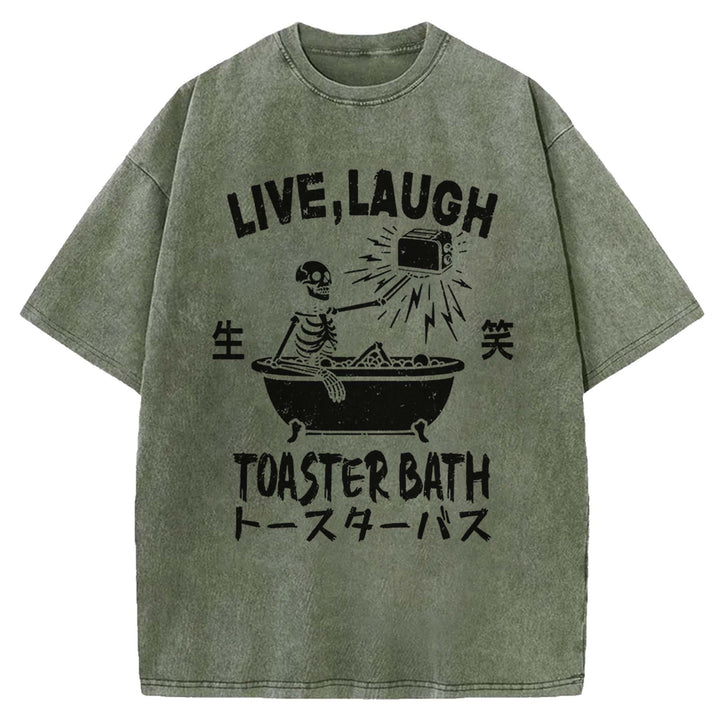 LIVE LAUGH TOASTER BATH Washed Crew Neck T-shirt