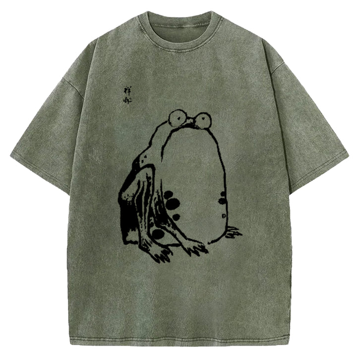 Matsumoto Hoji Woodblock Print Washed Crew Neck T-Shirt