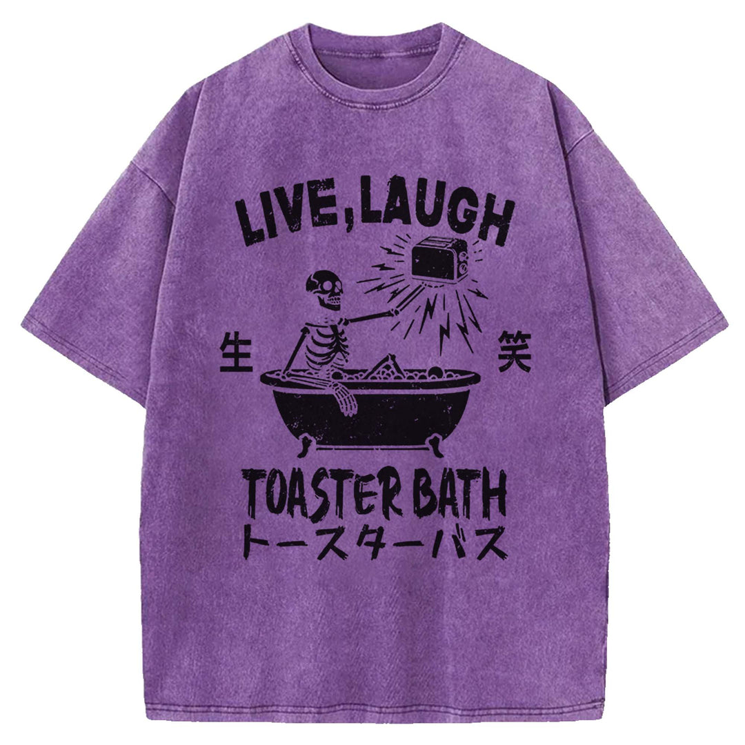 LIVE LAUGH TOASTER BATH Washed Crew Neck T-shirt