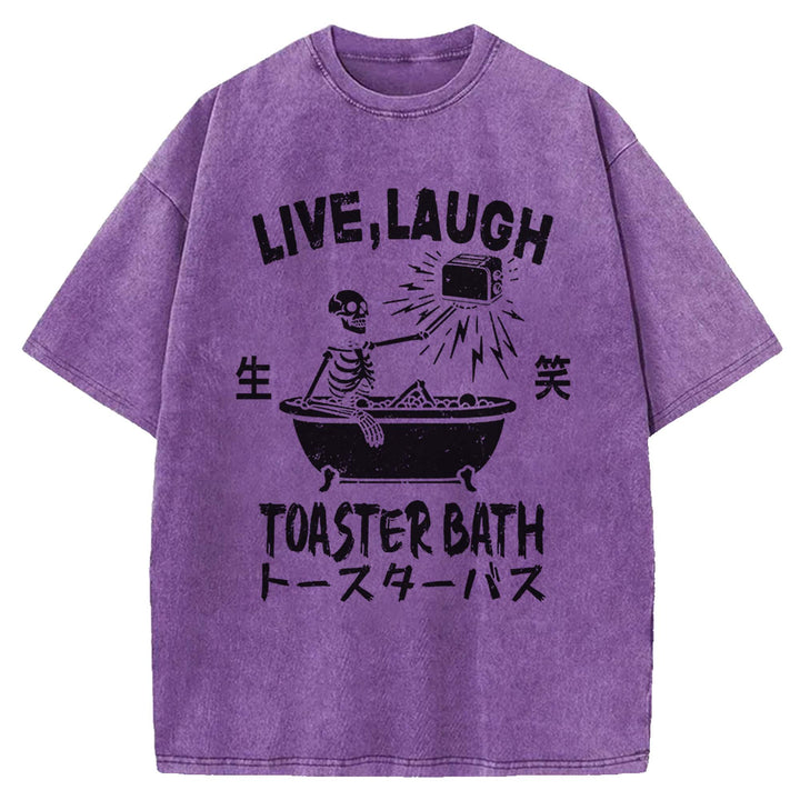 LIVE LAUGH TOASTER BATH Washed Crew Neck T-shirt