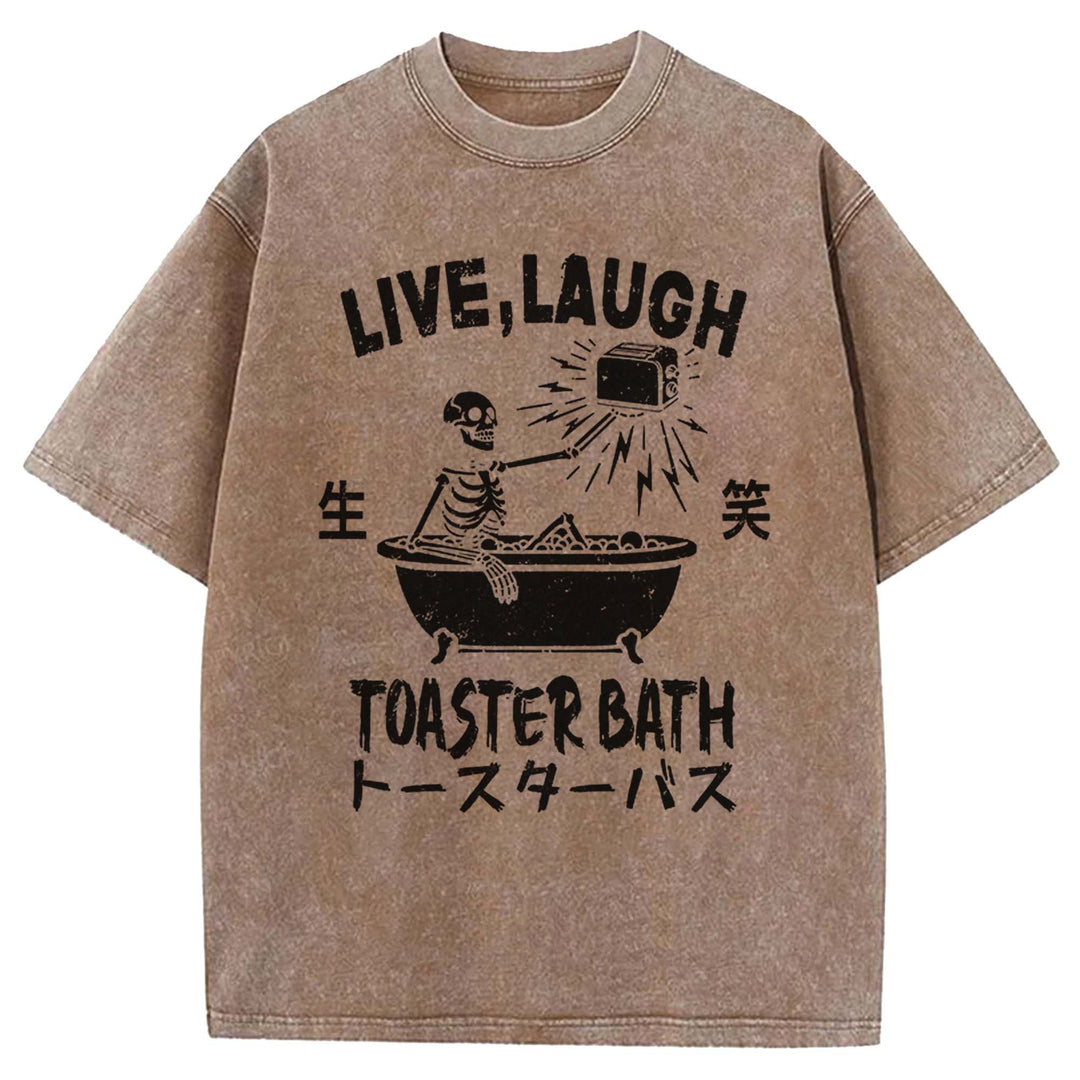 LIVE LAUGH TOASTER BATH Washed Crew Neck T-shirt