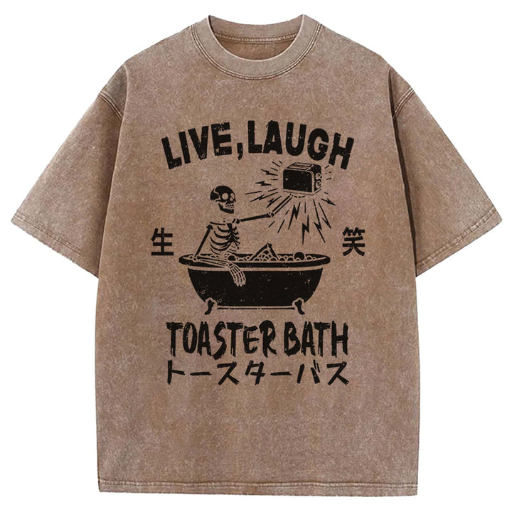 LIVE LAUGH TOASTER BATH Washed Crew Neck T-shirt