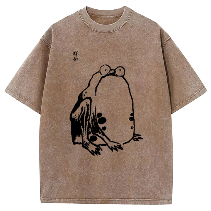 Matsumoto Hoji Woodblock Print Washed Crew Neck T-Shirt