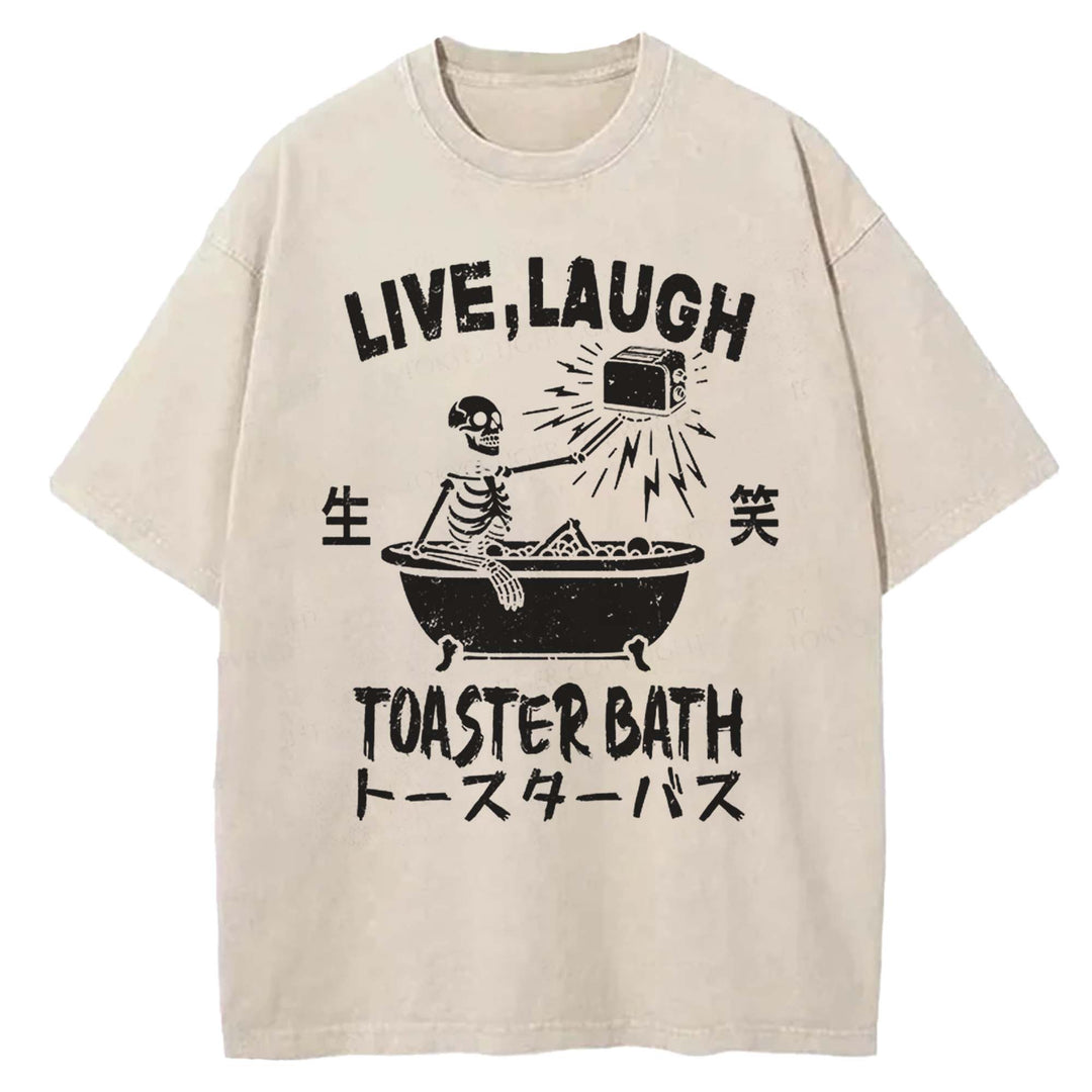 LIVE LAUGH TOASTER BATH Washed Crew Neck T-shirt