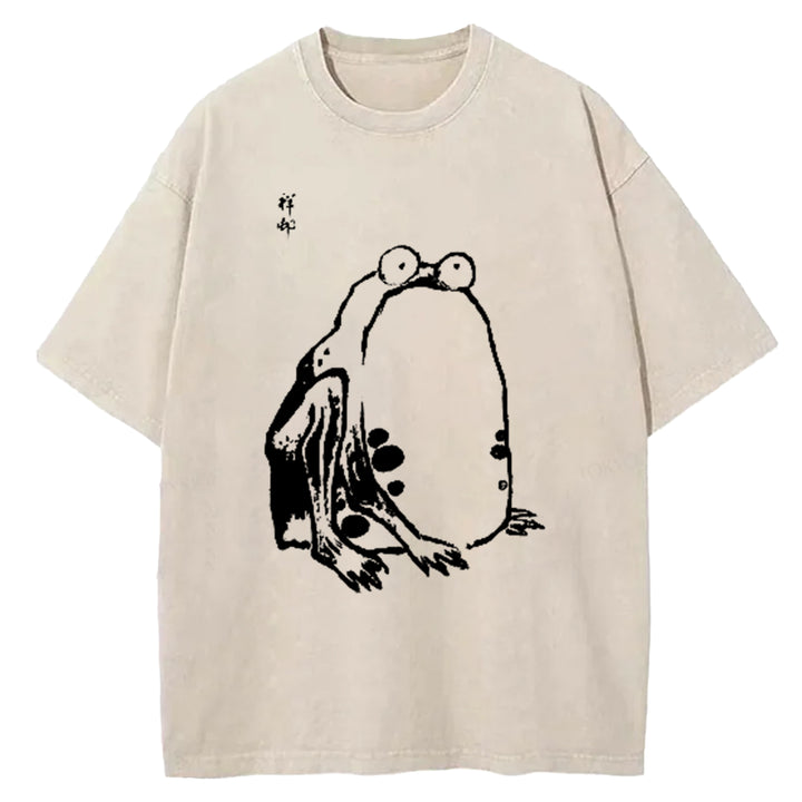 Matsumoto Hoji Woodblock Print Washed Crew Neck T-Shirt