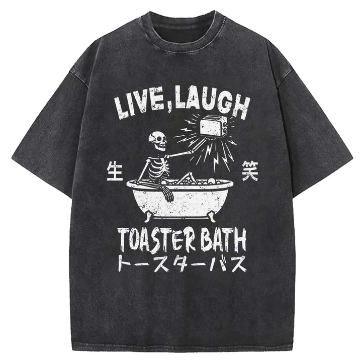 LIVE LAUGH TOASTER BATH Washed Crew Neck T-shirt