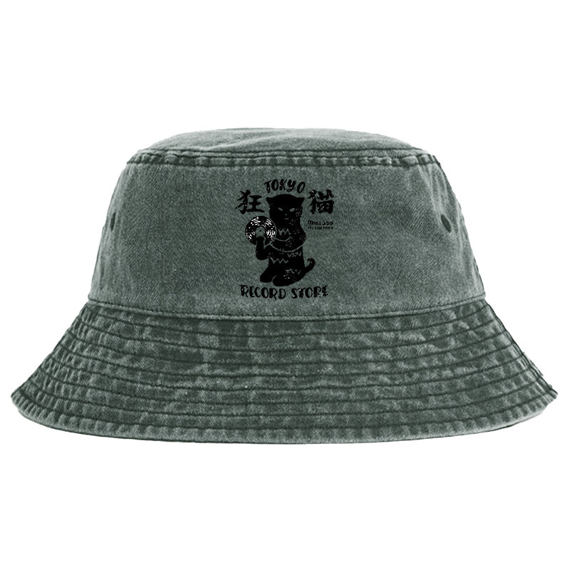 Tokyo Record Store Cat CD Washed Bucket Hat