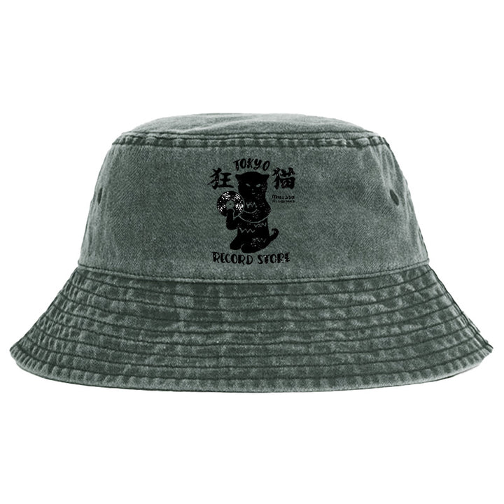 Tokyo Record Store Cat CD Washed Bucket Hat