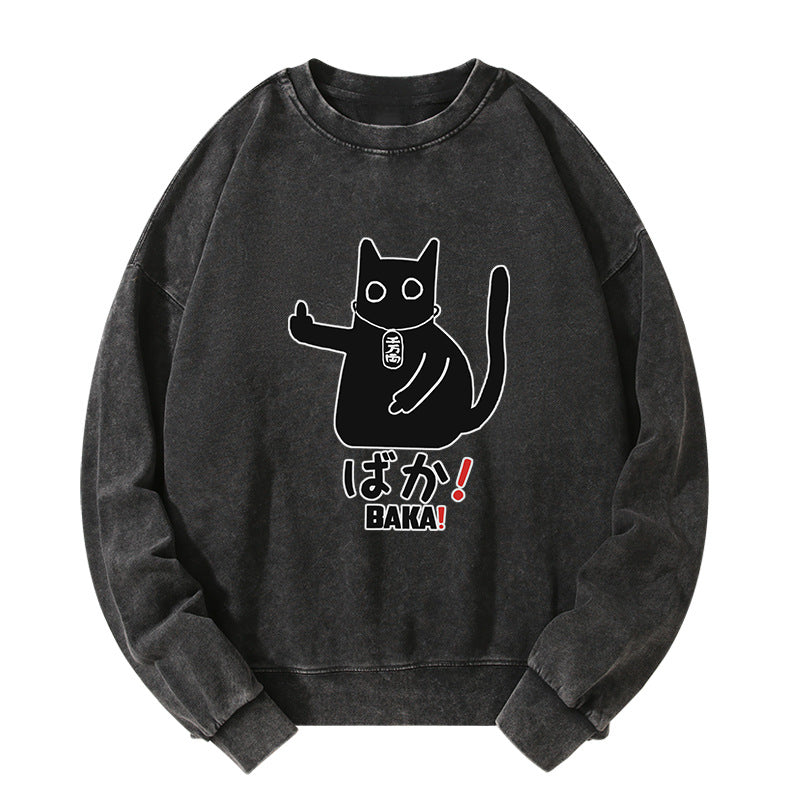 Japanese Baka Cat Washed Sweatshirt
