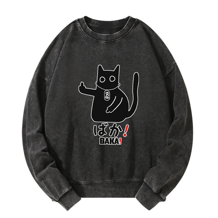 Japanese Baka Cat Washed Sweatshirt