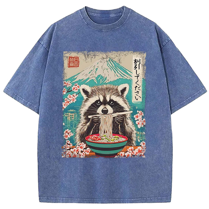 Please Give Raccoon A Discount Washed Crew Neck T-shirt