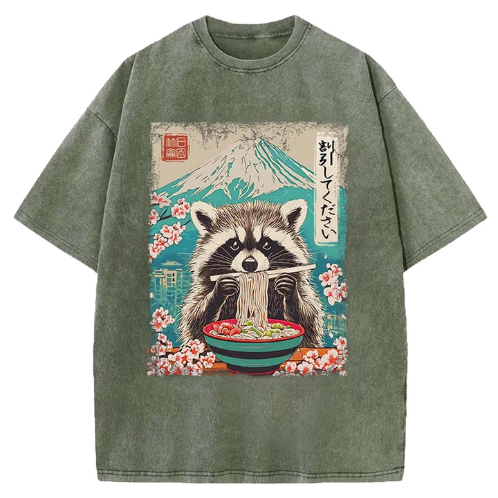 Please Give Raccoon A Discount Washed Crew Neck T-shirt
