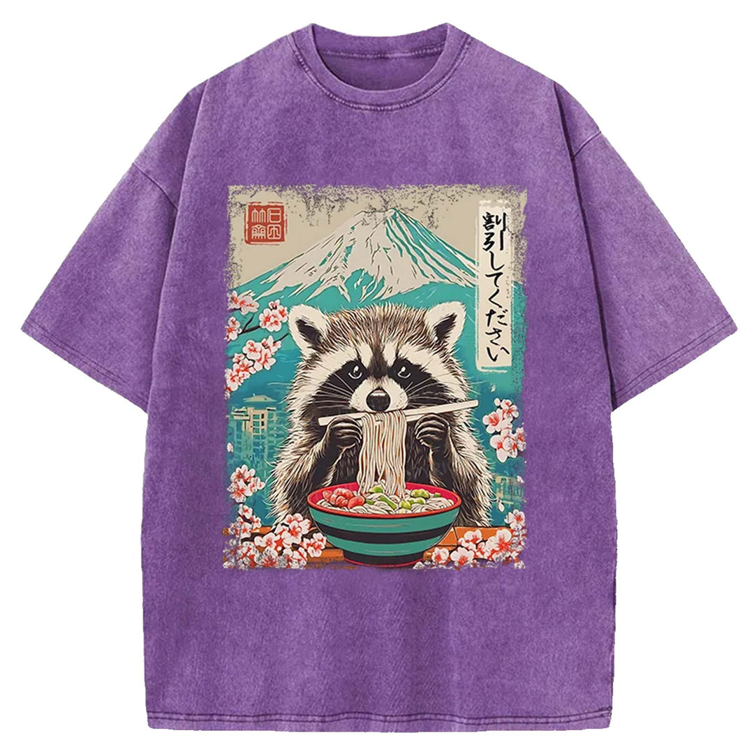Please Give Raccoon A Discount Washed Crew Neck T-shirt