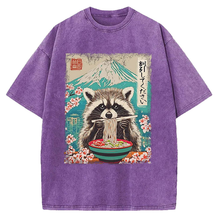 Please Give Raccoon A Discount Washed Crew Neck T-shirt