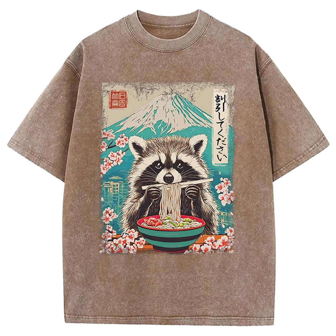 Please Give Raccoon A Discount Washed Crew Neck T-shirt