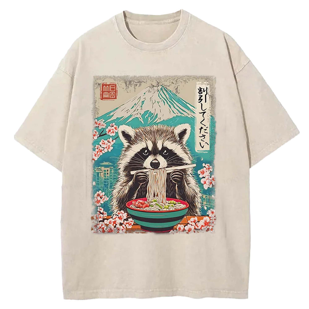 Please Give Raccoon A Discount Washed Crew Neck T-shirt