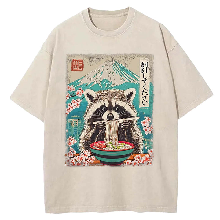 Please Give Raccoon A Discount Washed Crew Neck T-shirt