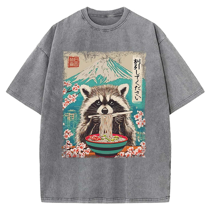 Please Give Raccoon A Discount Washed Crew Neck T-shirt