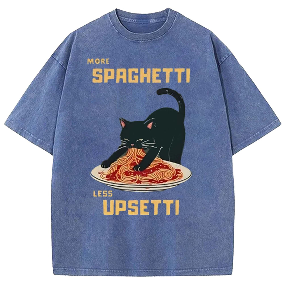 MORE SPAGHETTI LESS UPSETTI Washed Crew Neck T-shirt