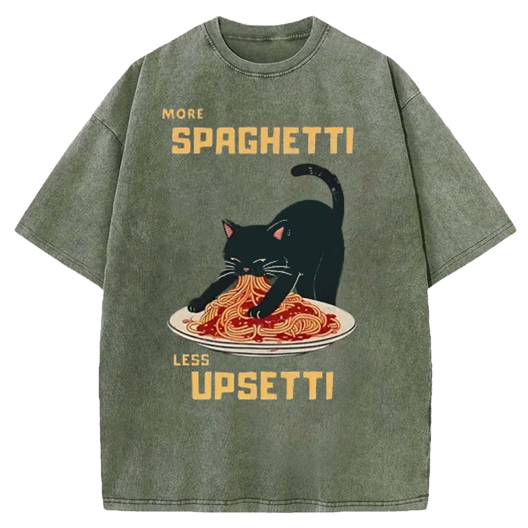 MORE SPAGHETTI LESS UPSETTI Washed Crew Neck T-shirt