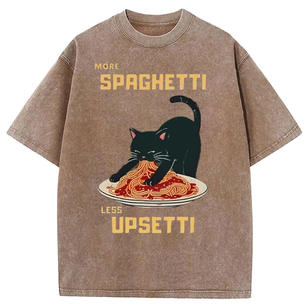 MORE SPAGHETTI LESS UPSETTI Washed Crew Neck T-shirt
