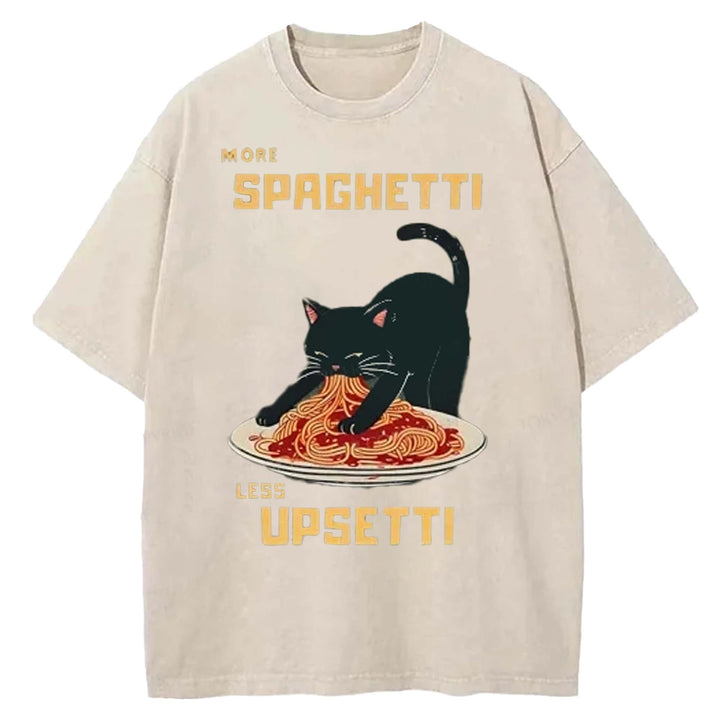 MORE SPAGHETTI LESS UPSETTI Washed Crew Neck T-shirt
