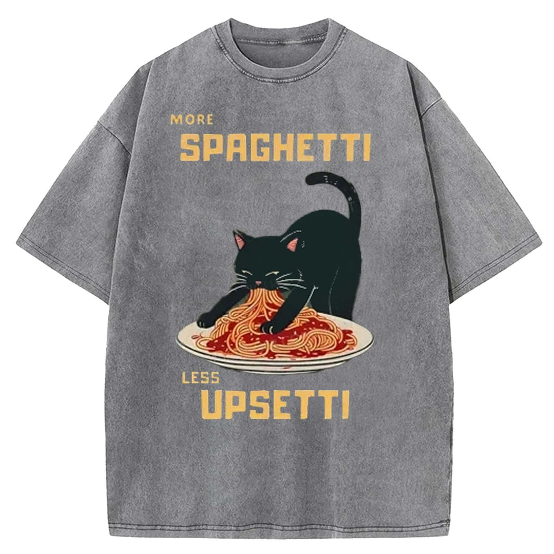 MORE SPAGHETTI LESS UPSETTI Washed Crew Neck T-shirt