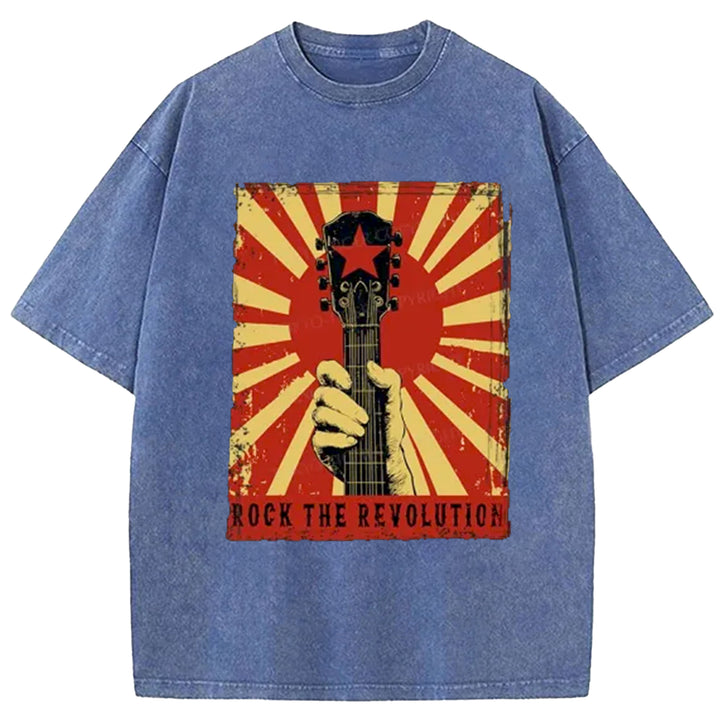Revolutionary Rock Guitar Washed Crew Neck T-Shirt