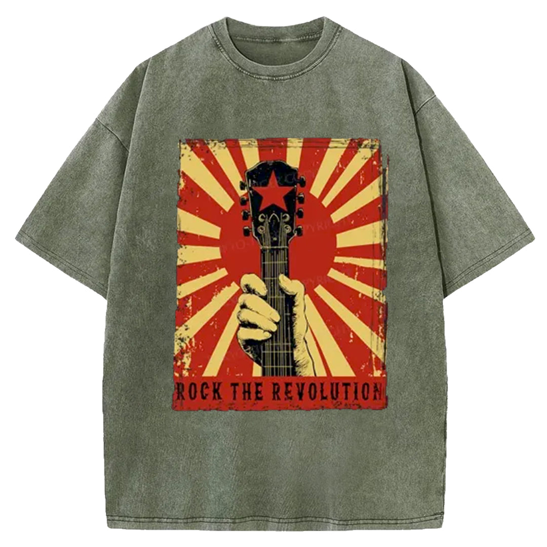 Revolutionary Rock Guitar Washed Crew Neck T-Shirt