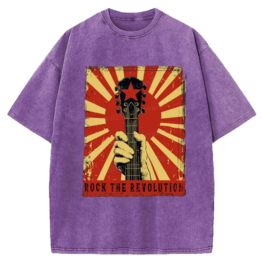 Revolutionary Rock Guitar Washed Crew Neck T-Shirt