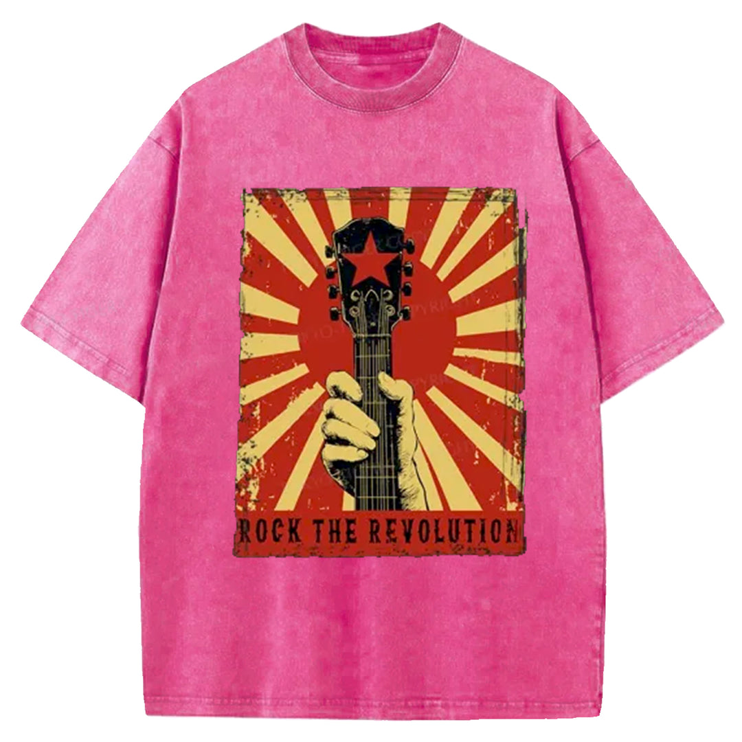 Revolutionary Rock Guitar Washed Crew Neck T-Shirt